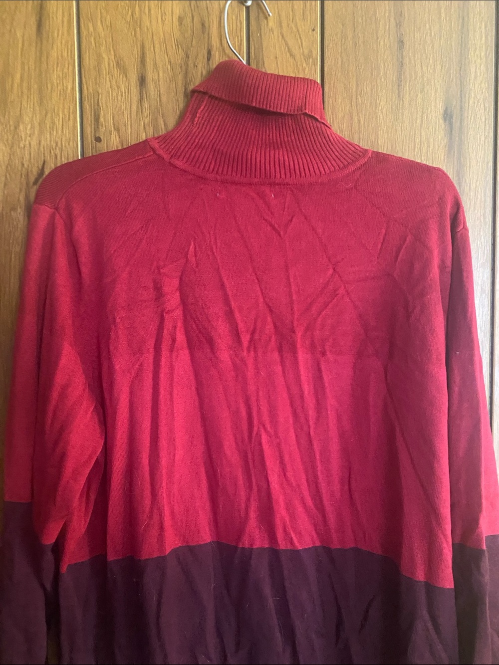 Women's Two-Tone Red & Plum Turtleneck Sweater - Picture 4 of 4